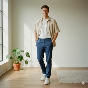 Good Good Golf Mens Performance Club Golf Pants Blue Stretch Tapered - Size 32